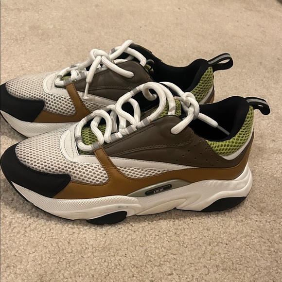 Dior Men's B22 Ebony Camel Brown White and Green Sneakers - Picture 1 of 9